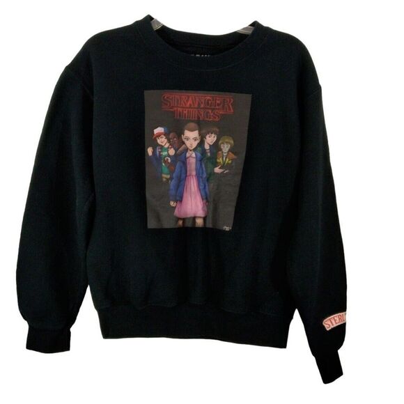 Stranger Things Black Sweatshirt Graphic Print Gildan Crew Neck Pullover - Picture 1 of 6